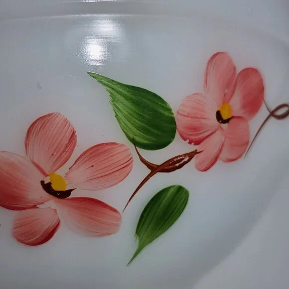 Fire King Hand-Painted Milk Glass Mixing Bowl With Pink Floral Design VTG - Picture 6 of 11